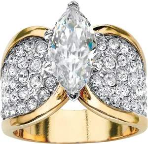 PalmBeach Yellow Gold-Plated Marquise Cut Cubic Zirconia and Round Simulated Crystals Engagement Ring Sizes 7-12