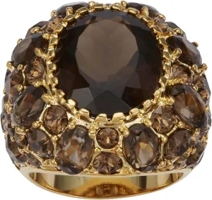 PalmBeach Yellow Gold-plated Oval Cut Genuine Smoky Quartz and Crystal Ring Sizes 6-10