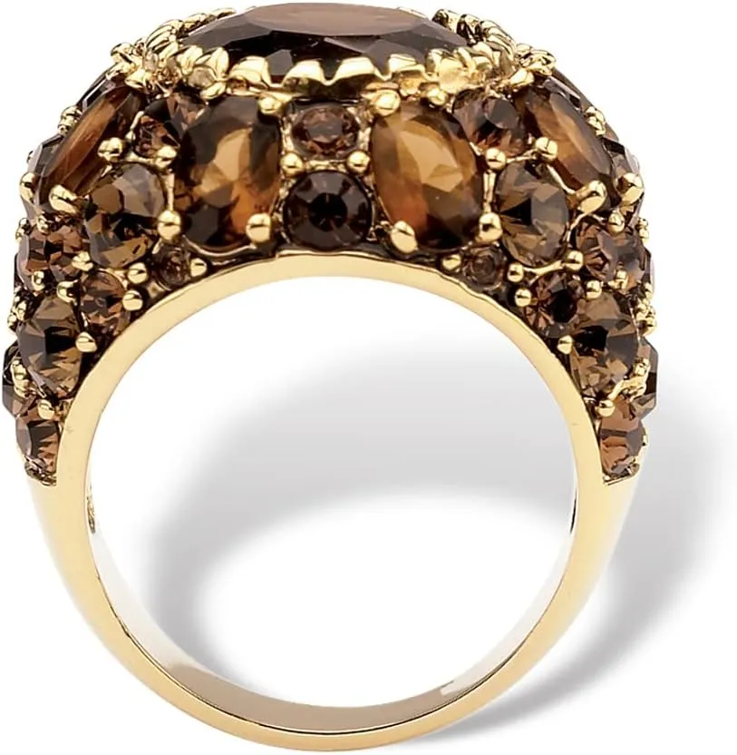 PalmBeach Yellow Gold-plated Oval Cut Genuine Smoky Quartz and Crystal Ring Sizes 6-10