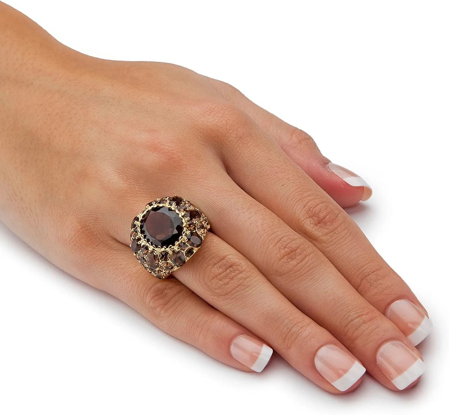 PalmBeach Yellow Gold-plated Oval Cut Genuine Smoky Quartz and Crystal Ring Sizes 6-10