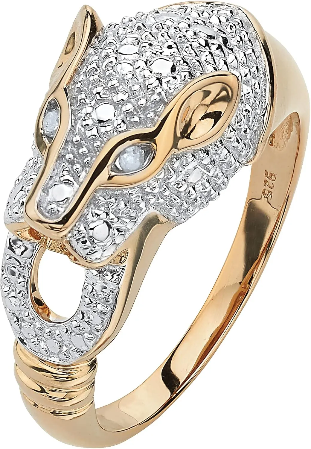 PalmBeach Yellow Gold-plated Sterling Silver Genuine Diamond Accent Panther Ring Sizes 7-12
