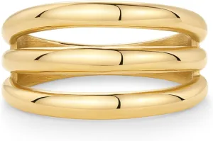 PAVOI 14K Gold Plated Chunky Curved Triple Stackable Ring for Women - Stainless Steel Three in One Statement Rings - Waterproof Thick Multi-Bands