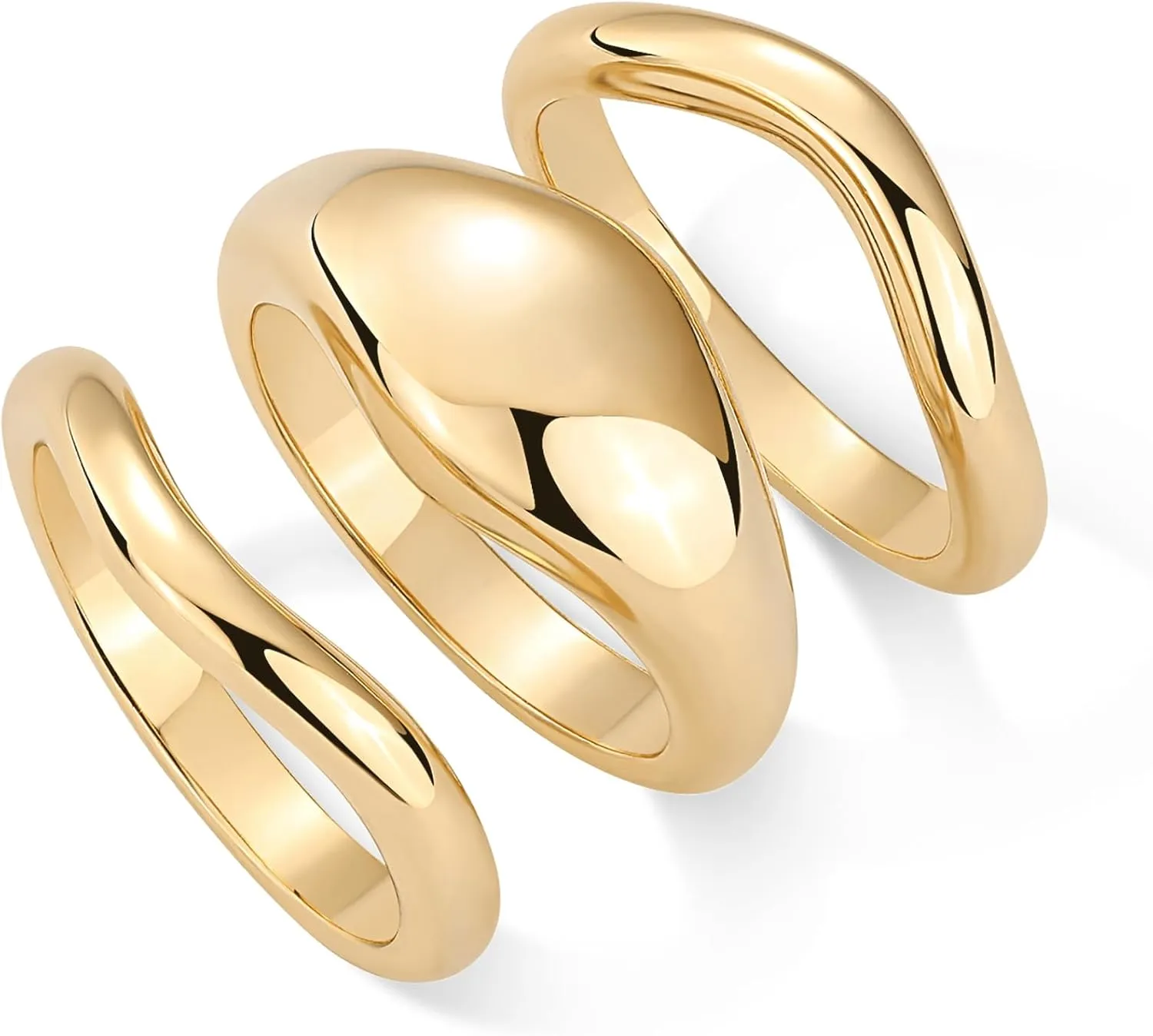 PAVOI 14K Gold Plated Chunky Stackable Rings Set for Women | Cubic Zirconia Bands Set | 3 Statement Rings Pack