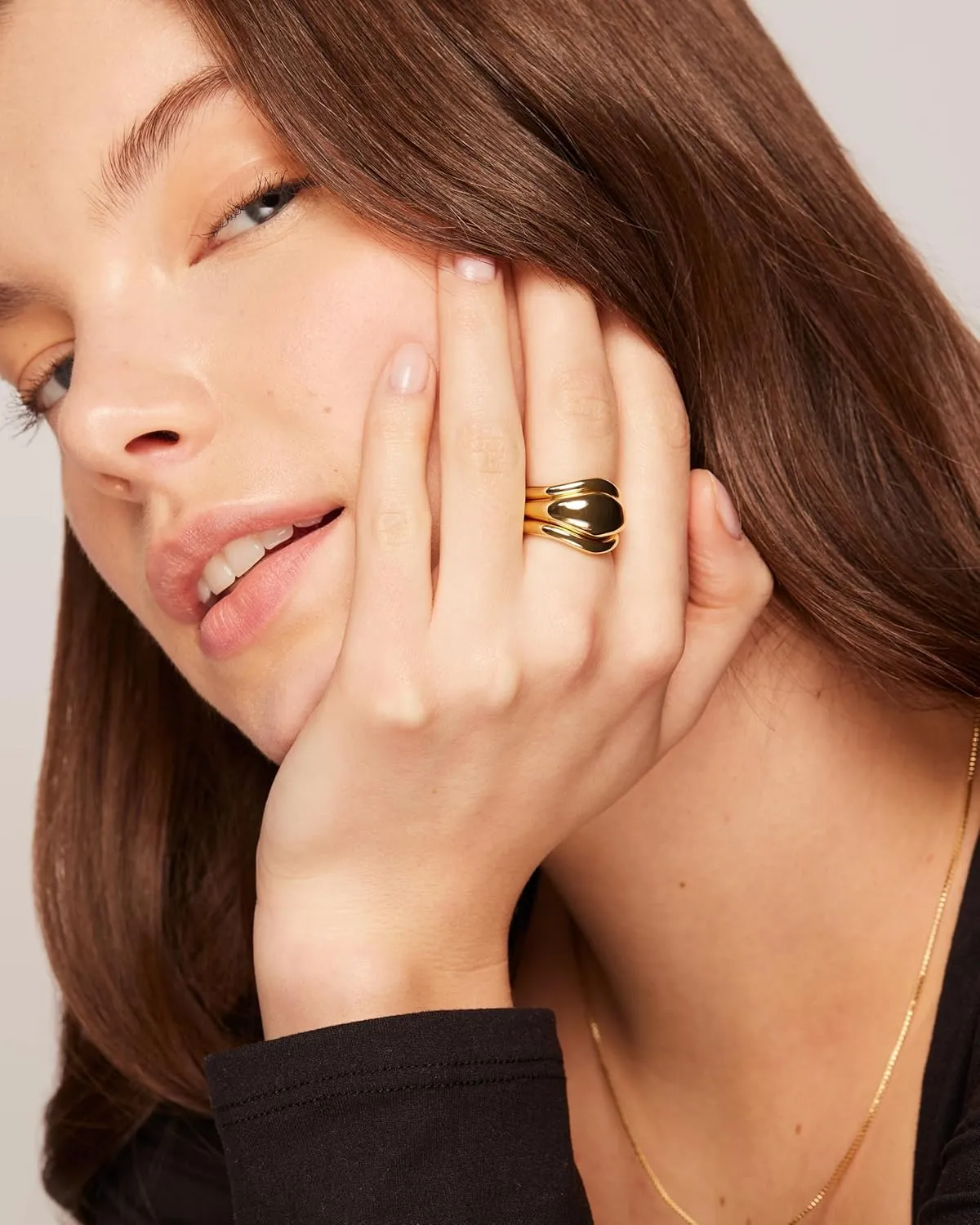PAVOI 14K Gold Plated Chunky Stackable Rings Set for Women | Cubic Zirconia Bands Set | 3 Statement Rings Pack