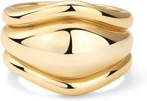 PAVOI 14K Gold Plated Chunky Stackable Rings Set for Women | Cubic Zirconia Bands Set | 3 Statement Rings Pack