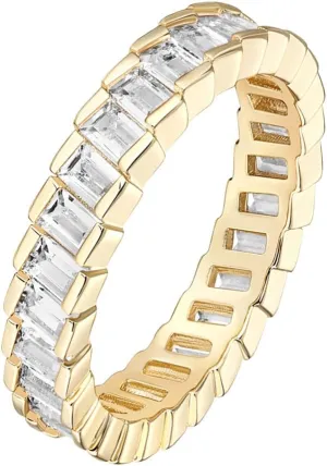 PAVOI 14K Gold Plated Cubic Zirconia Baguette Cut Eternity Bands for Women