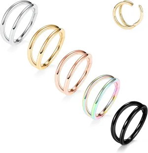 PEAKLINK Double Nose Hoop Rings, 20G Conch Hoop Earring, Surgical Steel Nose Ear Piercing, 5pcs Seamless Clicker Rings, Unisex Modern Body Piercing Jewelry Set