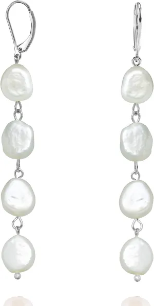 Pearl Dangle Drop Earrings for Women, Long White Pearl with Sterling Silver Post Sensitive Ears,Gold Plated 925 Silver Wedding Earrings Gift
