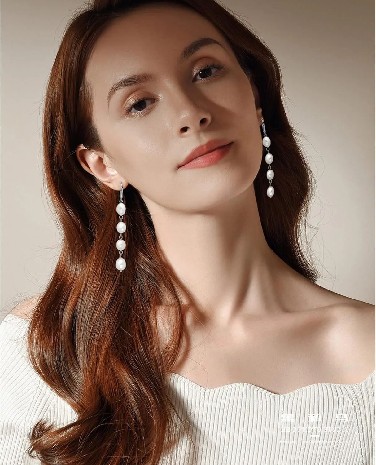 Pearl Dangle Drop Earrings for Women, Long White Pearl with Sterling Silver Post Sensitive Ears,Gold Plated 925 Silver Wedding Earrings Gift