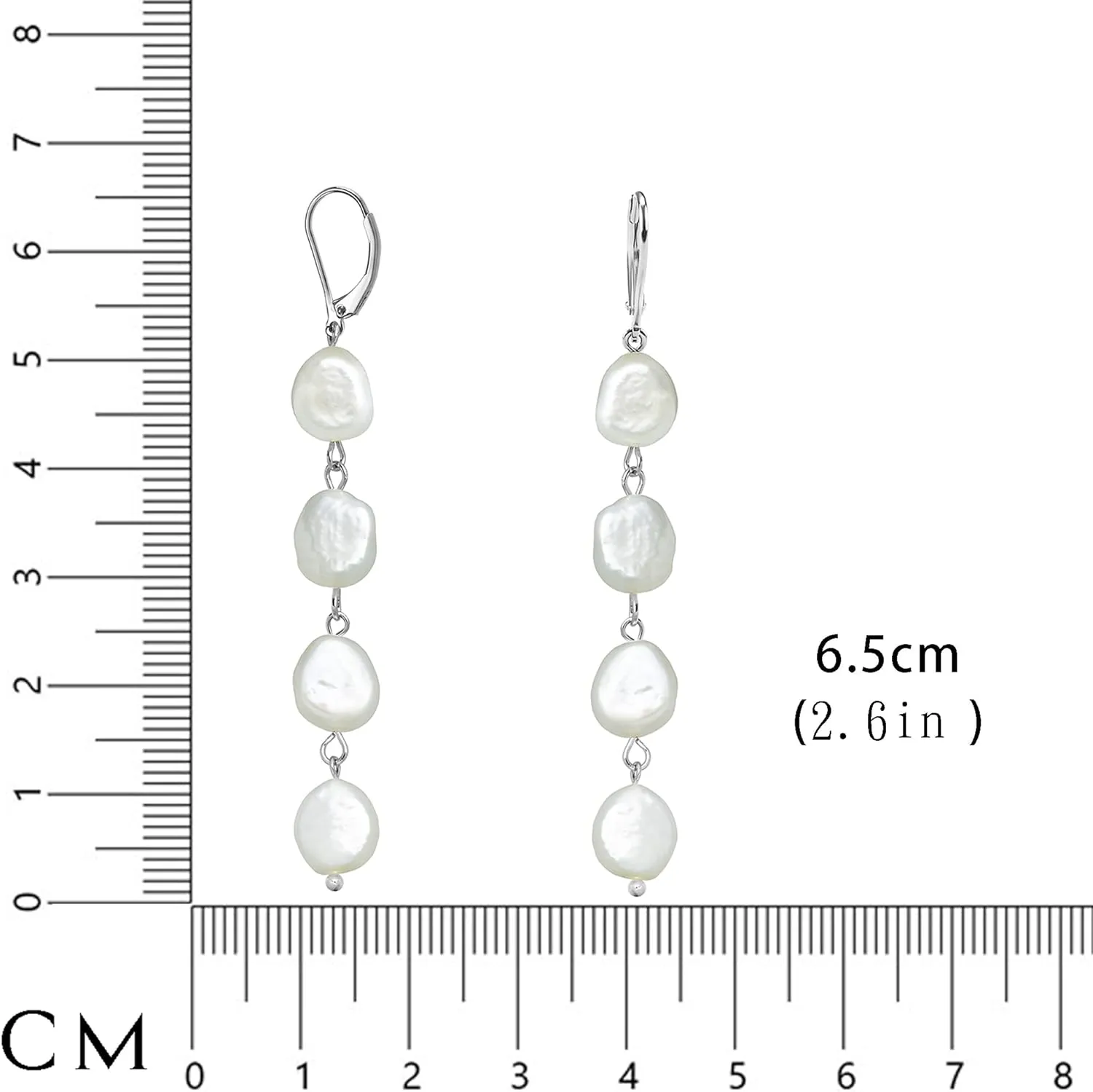 Pearl Dangle Drop Earrings for Women, Long White Pearl with Sterling Silver Post Sensitive Ears,Gold Plated 925 Silver Wedding Earrings Gift
