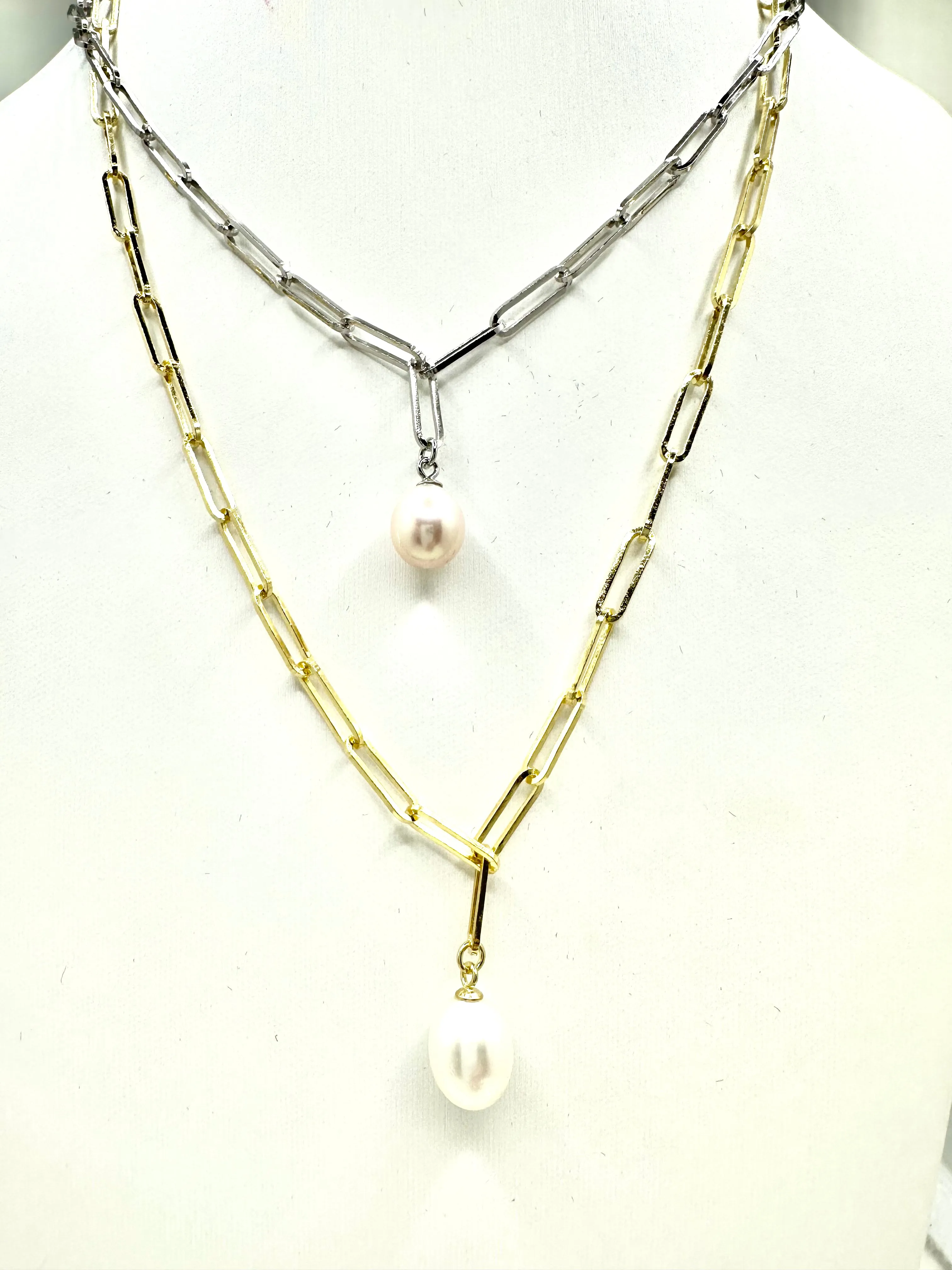 Pearl Drop Paperclip Necklace