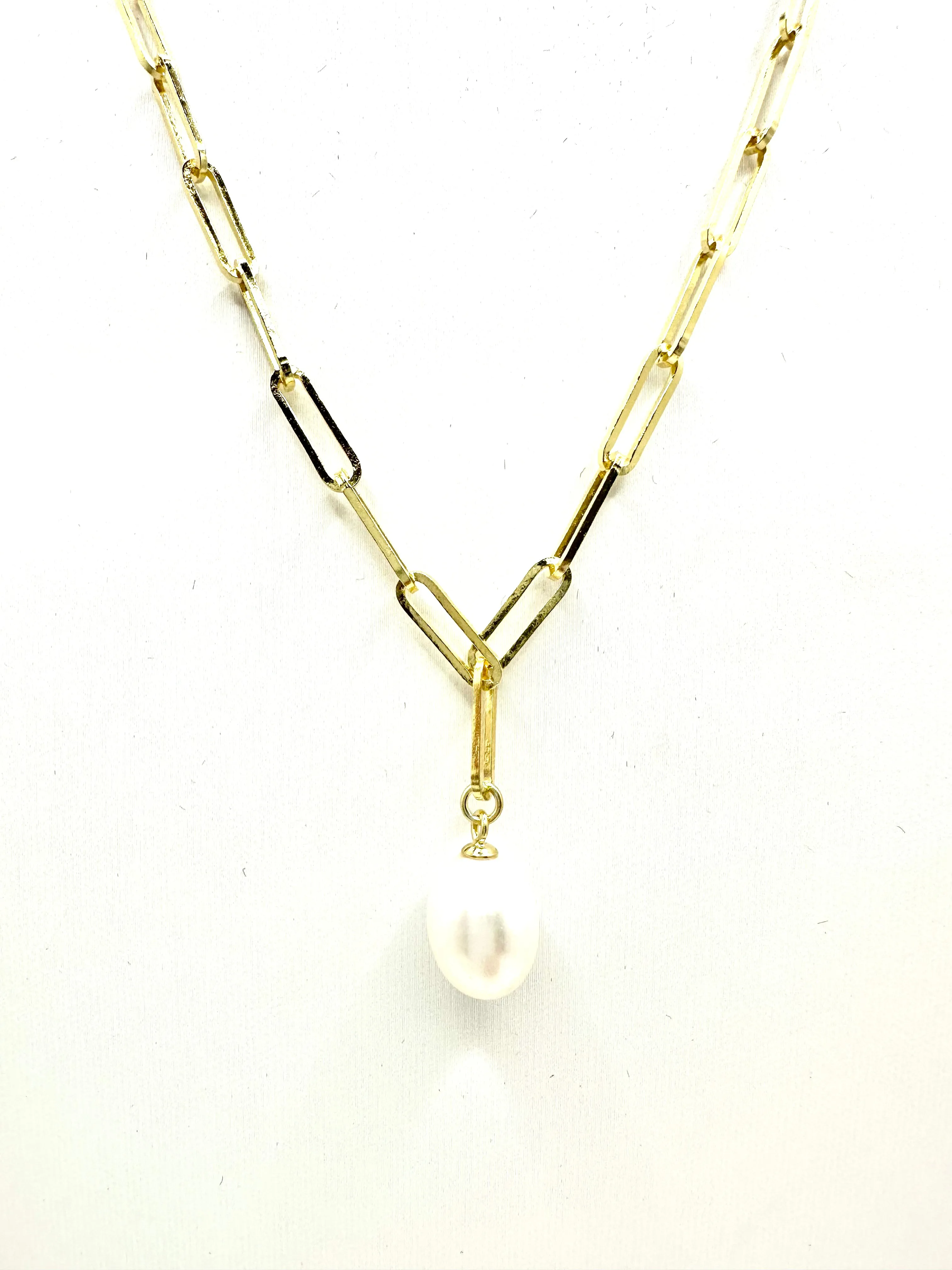 Pearl Drop Paperclip Necklace
