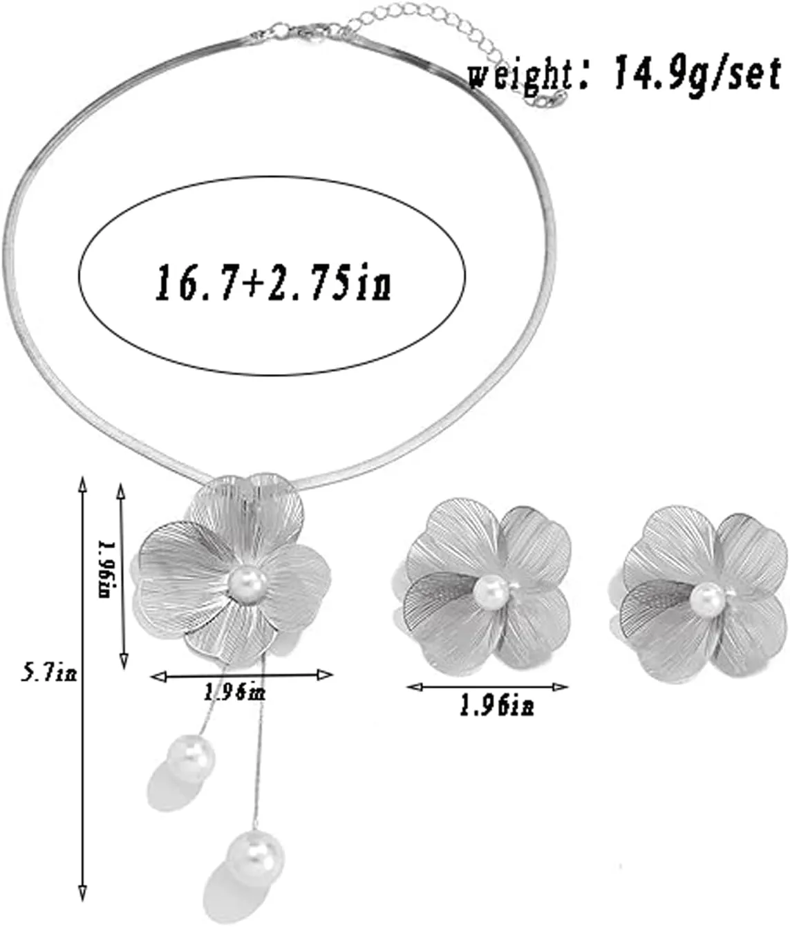 Pearl Flower Necklace Earrings Set for Women Gold Chunky Pearl Flower Pendant Necklace Silver Adjustable Pearl Tassel Necklace Large Pearl Flower Statement Earrings Fashion Elegant Jewelry Set