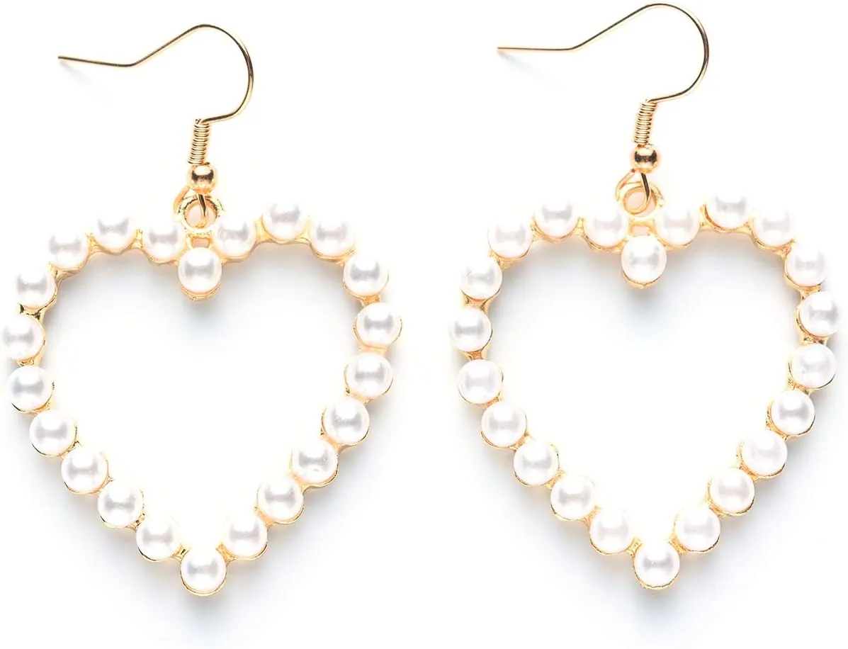 Pearl Heart Earrings Dangle for Women Girls Valentines Christmas Mothers Day Baroque Pearl Wedding Drop Earring Gift Box Set Bridal Birthday Party Favor Decor Accessories