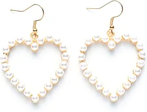 Pearl Heart Earrings Dangle for Women Girls Valentines Christmas Mothers Day Baroque Pearl Wedding Drop Earring Gift Box Set Bridal Birthday Party Favor Decor Accessories