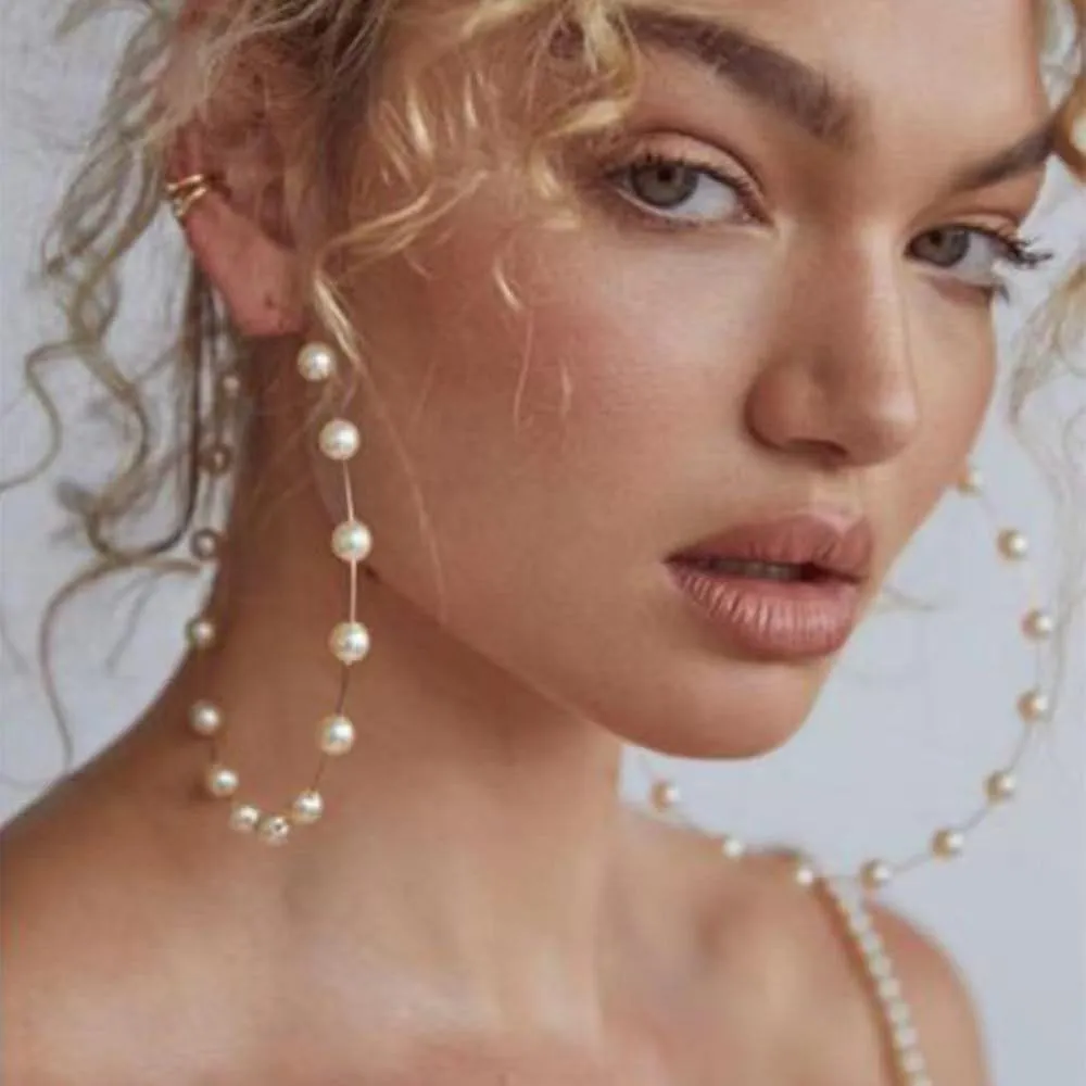 Pearl Hoop Earrings for Women Open Large Pearl Earring Birthday Gift Party Jewelry
