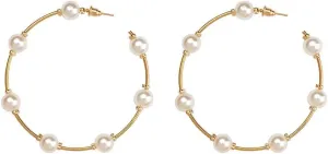 Pearl Hoop Earrings for Women Open Large Pearl Earring Birthday Gift Party Jewelry