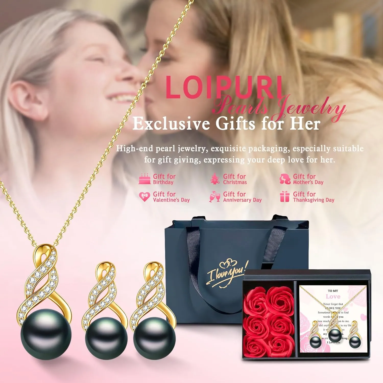 Pearl Necklace and Earring Set for Women - 925 Sterling Silver Pearl Jewelry Set Rhodium/Gold Plated Anniversary Birthday Gifts for Her Packaged in Preserved Rose Box