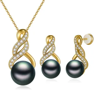 Pearl Necklace and Earring Set for Women - 925 Sterling Silver Pearl Jewelry Set Rhodium/Gold Plated Anniversary Birthday Gifts for Her Packaged in Preserved Rose Box