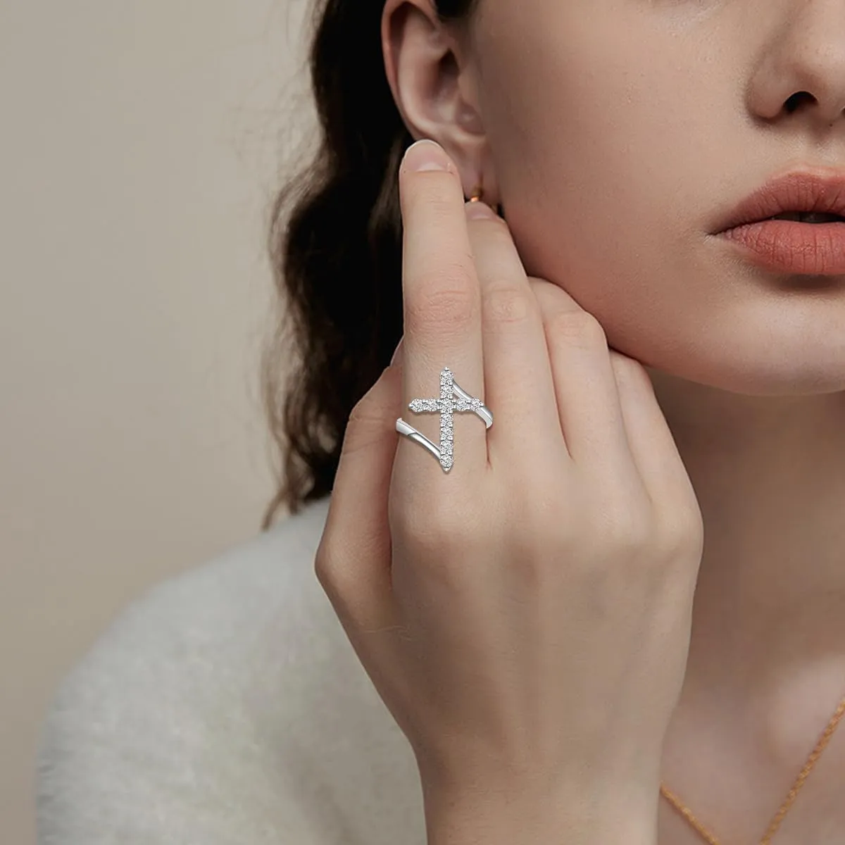 PEIMKO Baptism Gifts Moissanite Cross Ring in 925 Sterling Silver Customizable in Gold Diamond Ring Faith Hope Religious Jewelry With God All Things Are Possible Size 4-18