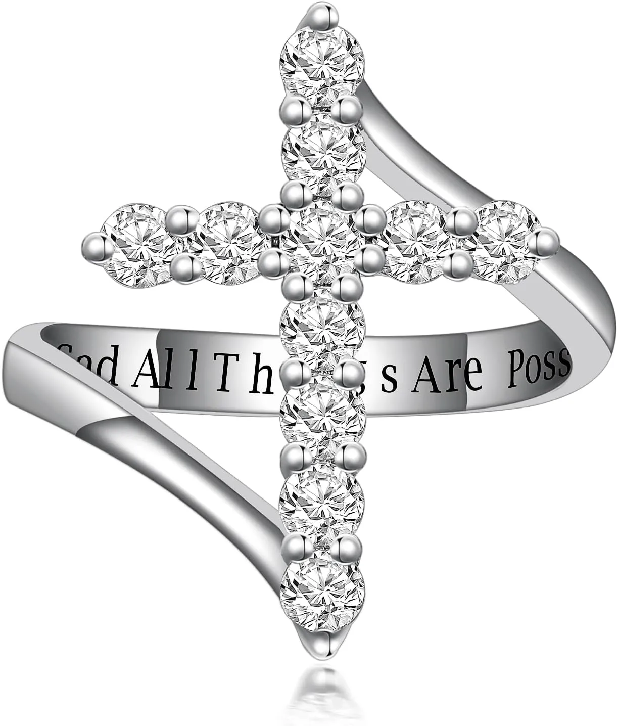 PEIMKO Baptism Gifts Moissanite Cross Ring in 925 Sterling Silver Customizable in Gold Diamond Ring Faith Hope Religious Jewelry With God All Things Are Possible Size 4-18