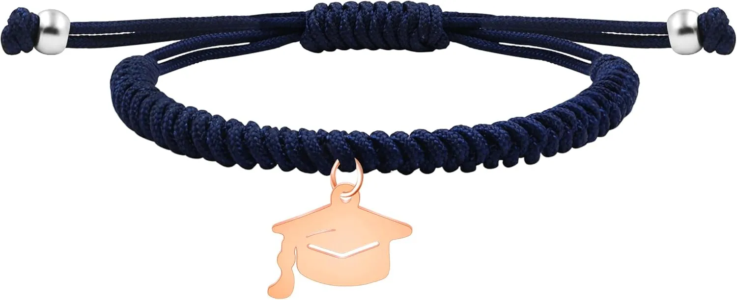 Personalized Graduation Bracelet Adjustable Woven Rope Jewellry, Custom Round/Hat/Rectangle Tag Class Commemorative Team Bracelets for Friendship Thanksgiving Celebration Gift YS5715