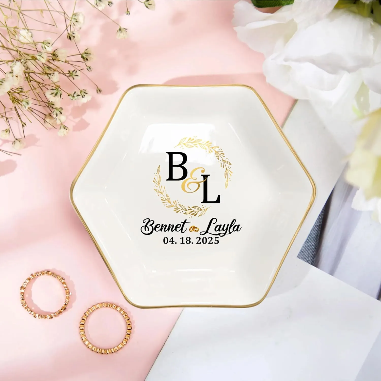 Personalized Wedding Ring Dish Gifts for Couples, Married Jewelry Tray Ring Holder, Wedding Gifts for Women Newlywed Future Bride To be, Engagement Gift for Mr Mrs Wife Husband Him Her