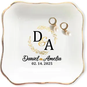 Personalized Wedding Ring Dish Gifts for Couples, Married Jewelry Tray Ring Holder, Wedding Gifts for Women Newlywed Future Bride To be, Engagement Gift for Mr Mrs Wife Husband Him Her