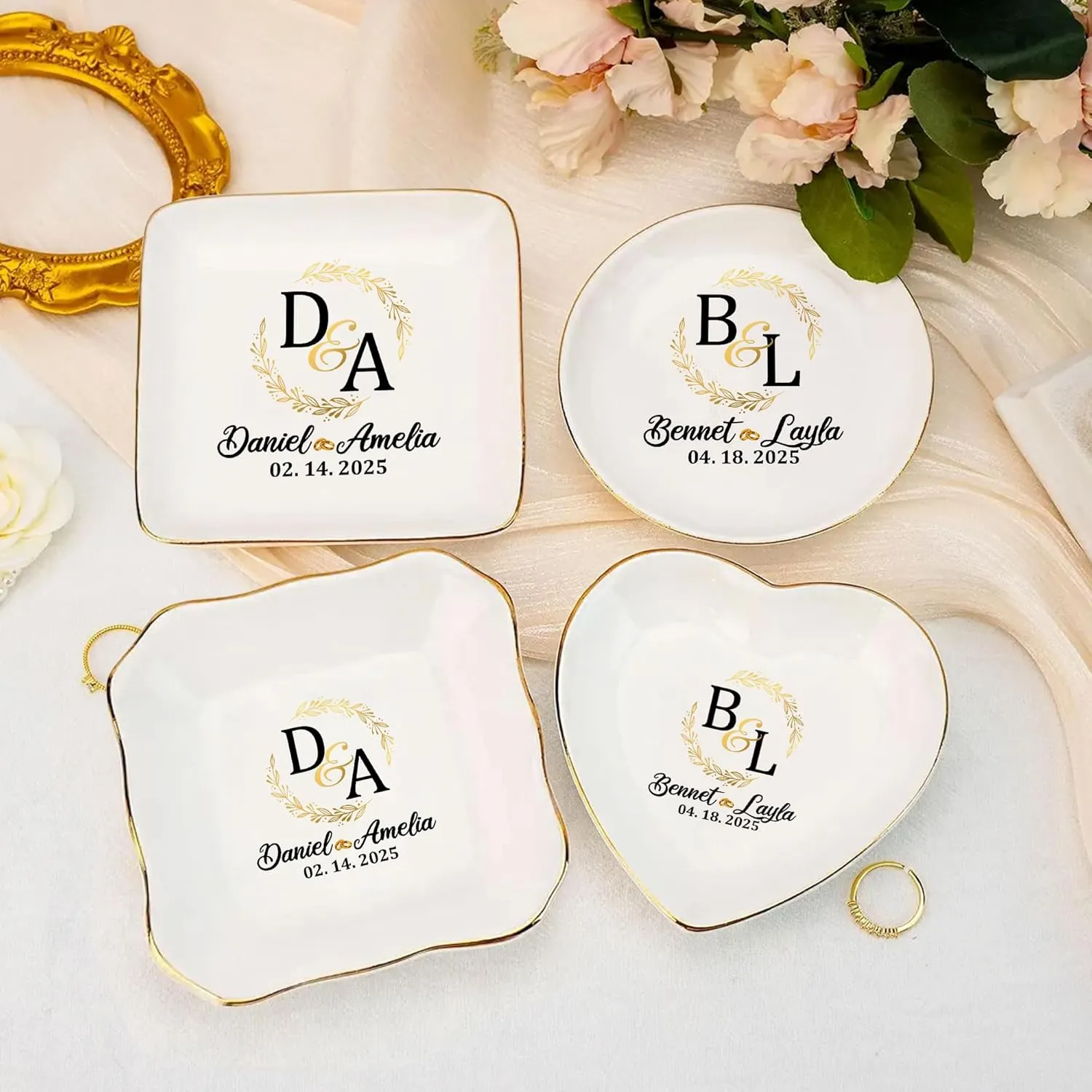 Personalized Wedding Ring Dish Gifts for Couples, Married Jewelry Tray Ring Holder, Wedding Gifts for Women Newlywed Future Bride To be, Engagement Gift for Mr Mrs Wife Husband Him Her