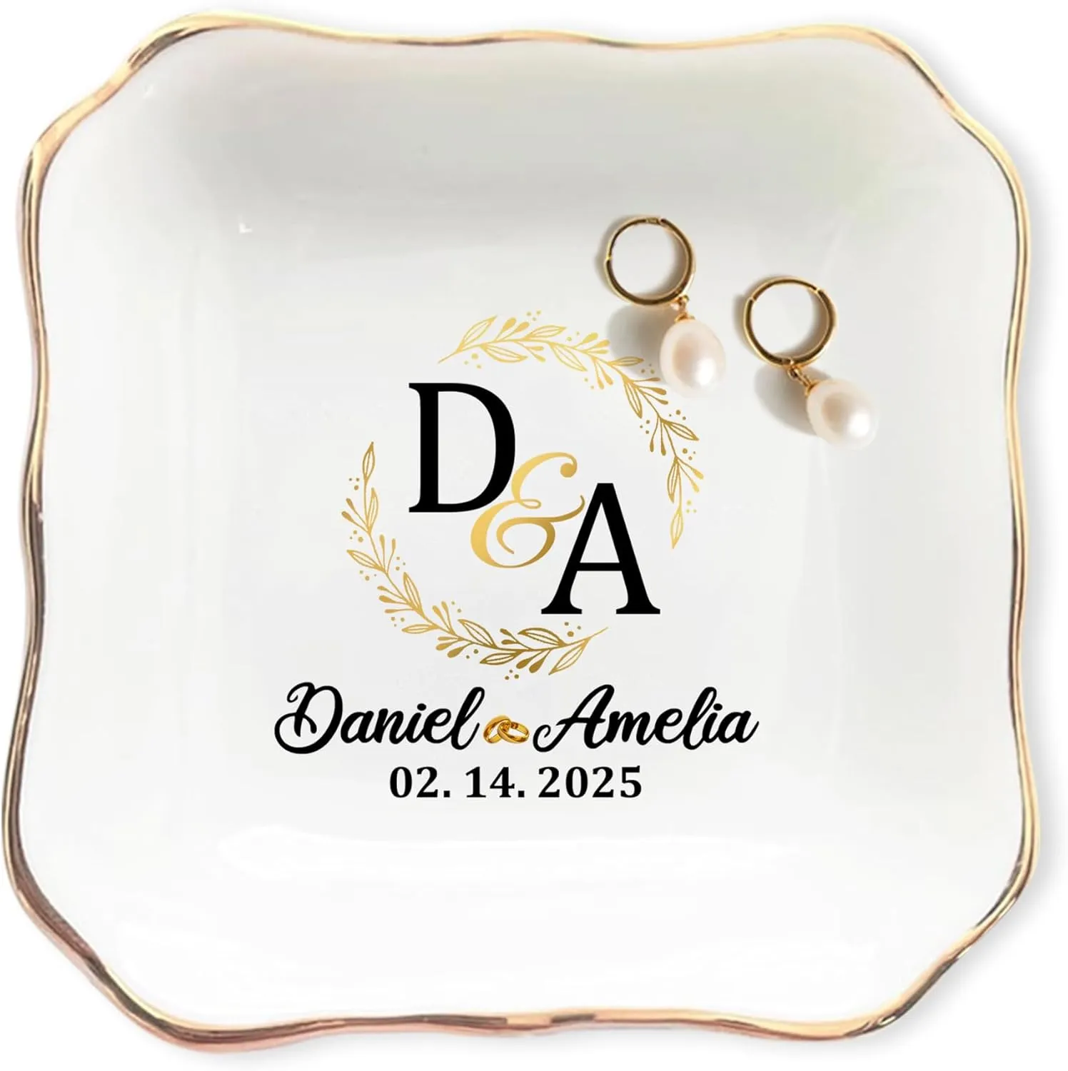 Personalized Wedding Ring Dish Gifts for Couples, Married Jewelry Tray Ring Holder, Wedding Gifts for Women Newlywed Future Bride To be, Engagement Gift for Mr Mrs Wife Husband Him Her