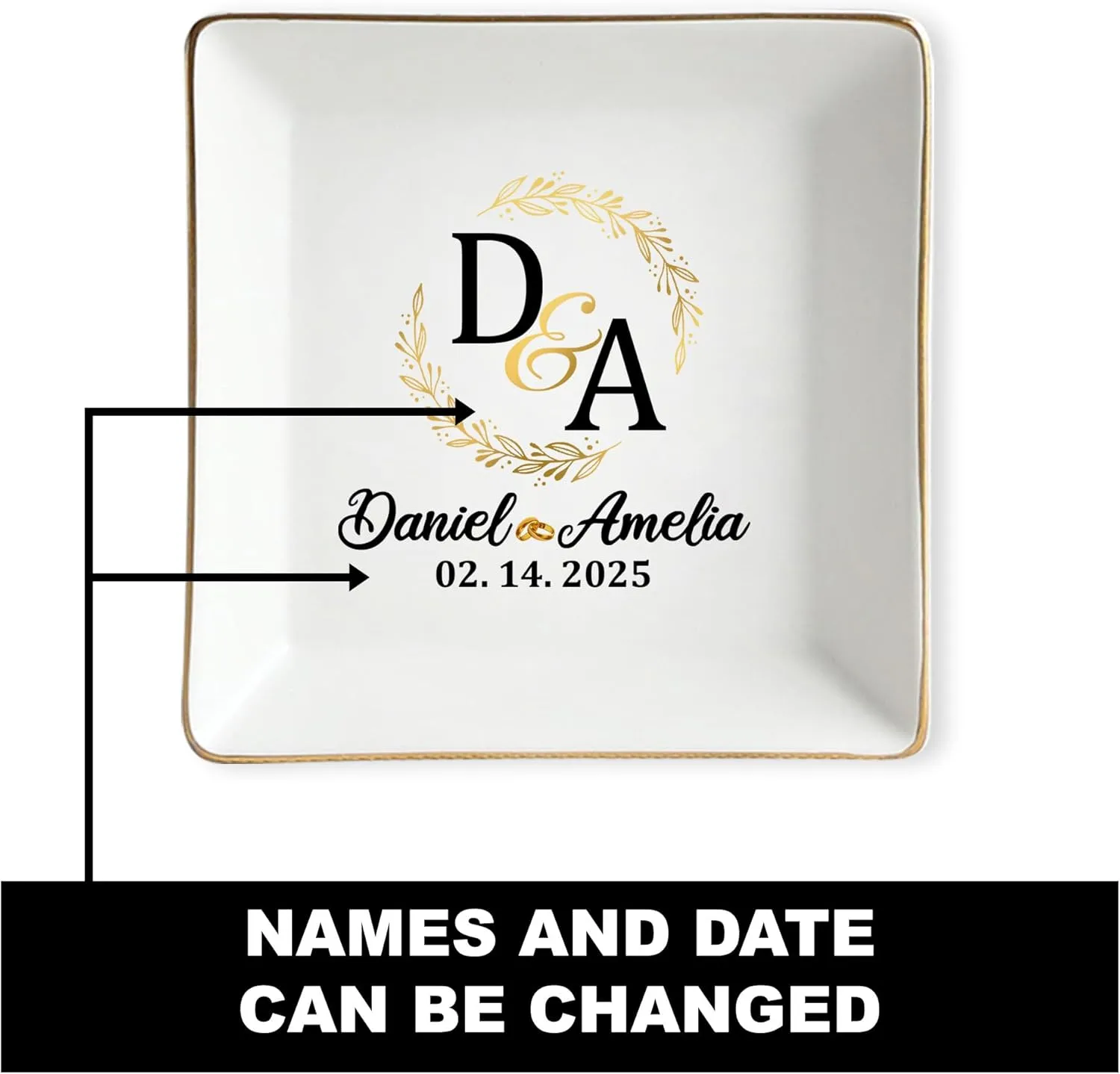 Personalized Wedding Ring Dish Gifts for Couples, Married Jewelry Tray Ring Holder, Wedding Gifts for Women Newlywed Future Bride To be, Engagement Gift for Mr Mrs Wife Husband Him Her