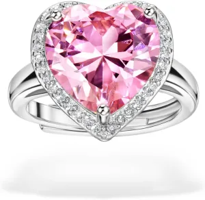 Pink Cubic Zirconia Heart Women's Ring Halo Heart Adjustable Statement Ring for Women