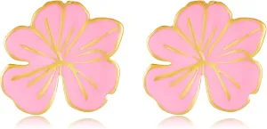 Pink Flower Stud Earrings for Women Hypoallergenic Floral Studs Stainless Steel Cute Plumeria Earrings Cherry Blossom Gold Plated Earrings Elegant Pink Flower Jewelry Dainty Gift Idea