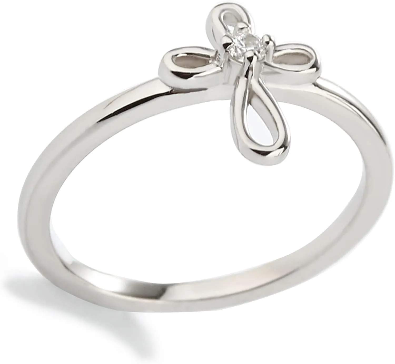 Precious Pieces Sterling Silver Baby Ring with Cross for Baptism, Christening, Dedication, First Communion Gift for Babies, Toddlers, Goddaughter, or Little Girls