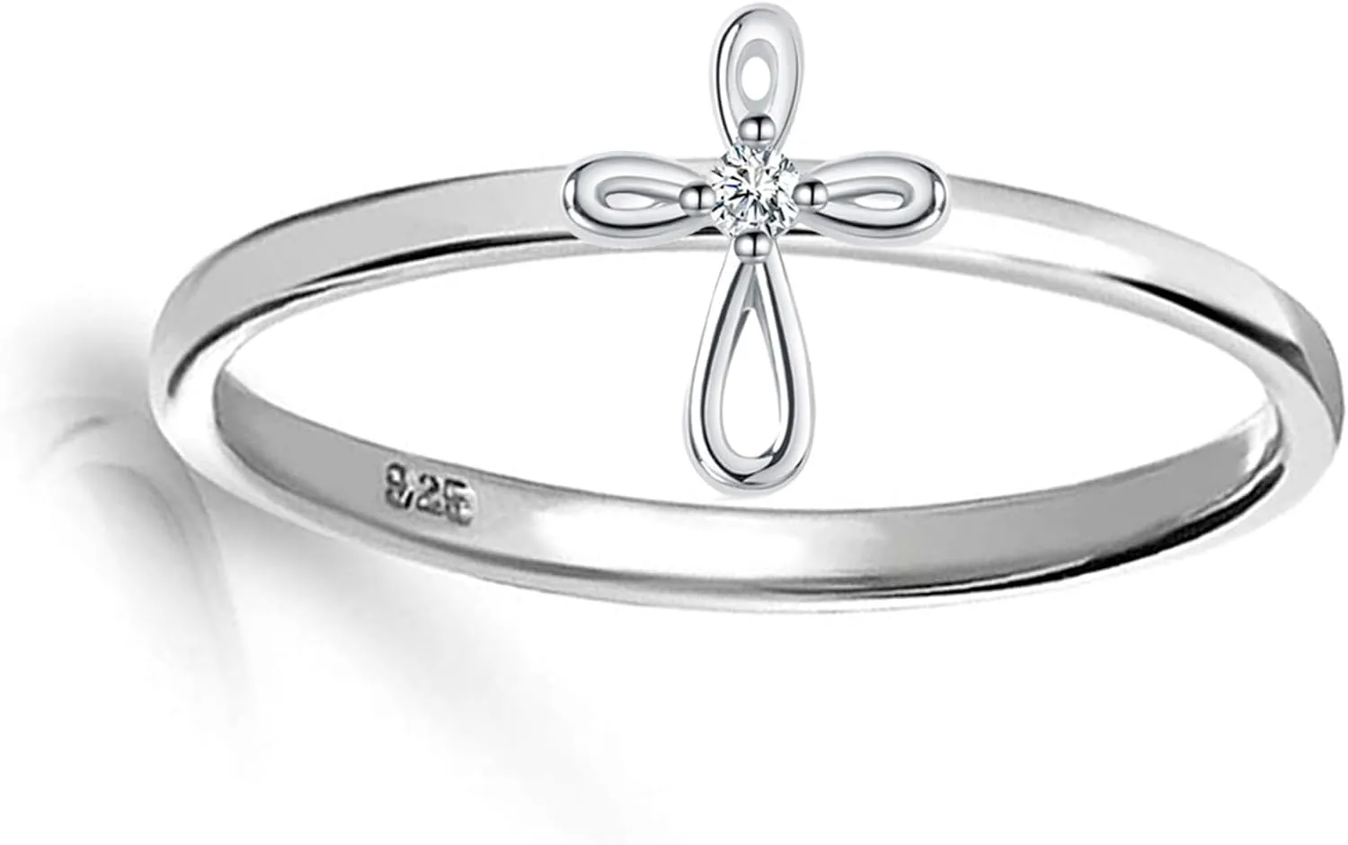Precious Pieces Sterling Silver Baby Ring with Cross for Baptism, Christening, Dedication, First Communion Gift for Babies, Toddlers, Goddaughter, or Little Girls