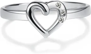 Precious Pieces Sterling Silver Baby Ring with Heart and April CZ Simulated Birthstone