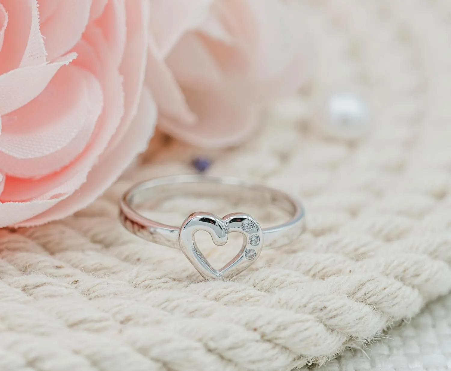 Precious Pieces Sterling Silver Baby Ring with Heart and April CZ Simulated Birthstone