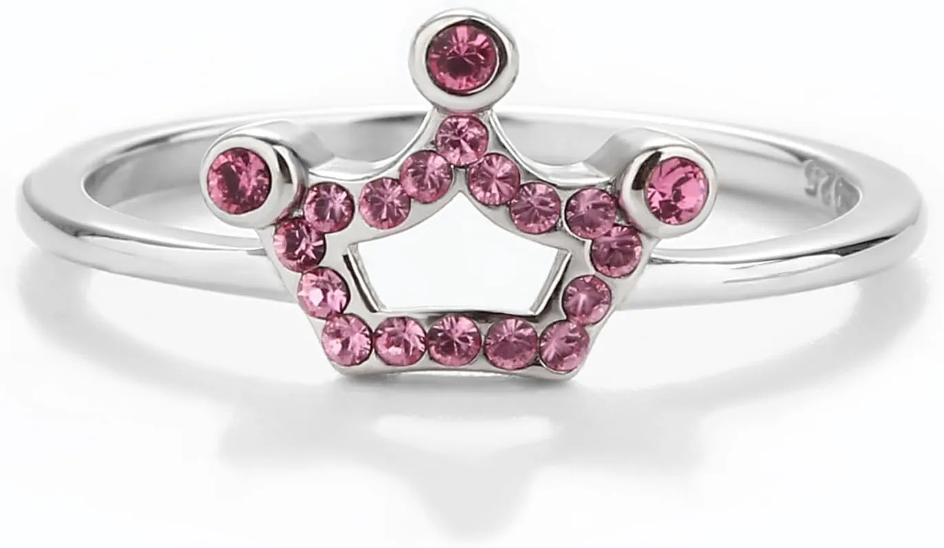 Precious Pieces Sterling Silver Princess Tiara Ring with Pink Crystals for Little Girls and Toddlers
