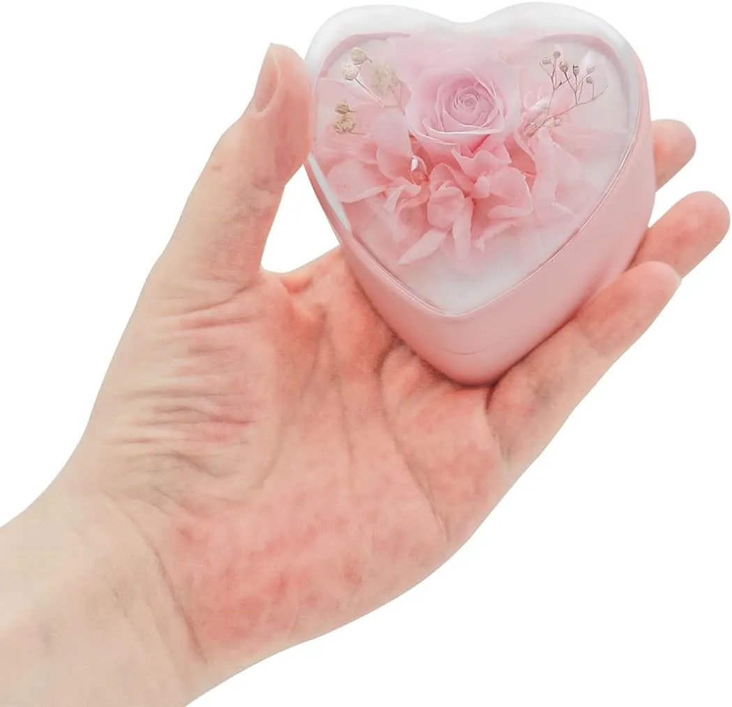 Preserved Flower Rose Ring Box, Heart Shape Velvet Jewelry Box for Valentine's Day Mother's Day Wedding Anniversary Birthday Gift, Pink