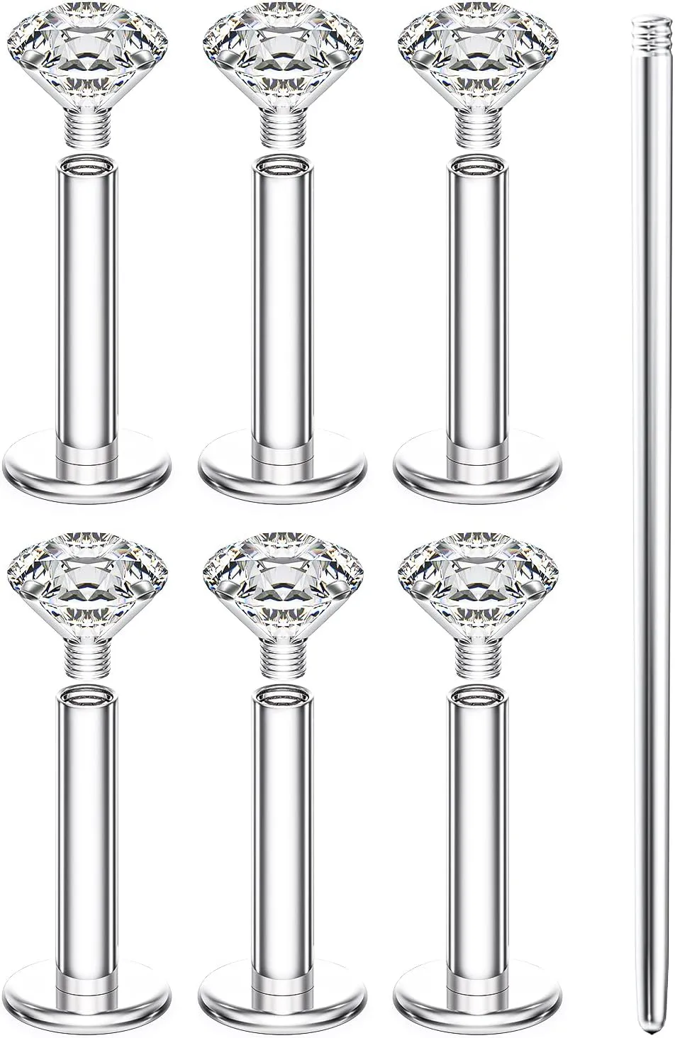 Prjndjw 16G Lip Rings Stud Surgical Steel Internal Thread CZ Stud Piercing For Tragus/Nose/Helix/Conch/Medusa/Lip/Labret - Helix Tragus Cartilage Earring For Women Men 9PCS Piercing Taper