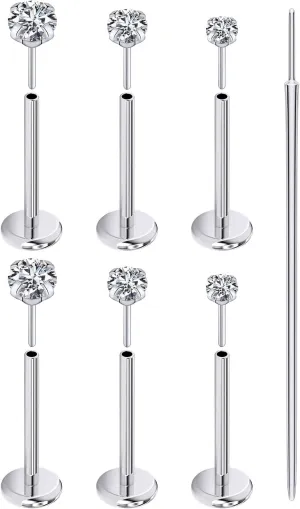 Prjndjw Threadless Nose Rings Stud 20G 18G 16G Flat Back Nose Stud Surgical Steel Push In Nose Rings Cubic Zirconia Hypoallergenic Nose Piercings Lip Medusa Tragus Studs Earrings Piercing Taper