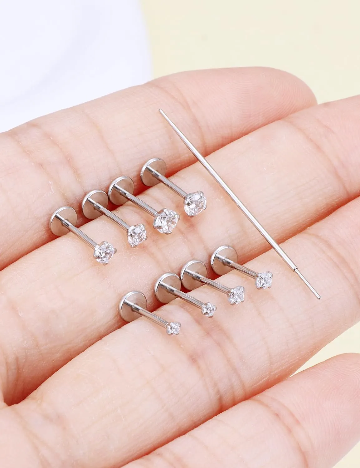 Prjndjw Threadless Nose Rings Stud 20G 18G 16G Flat Back Nose Stud Surgical Steel Push In Nose Rings Cubic Zirconia Hypoallergenic Nose Piercings Lip Medusa Tragus Studs Earrings Piercing Taper