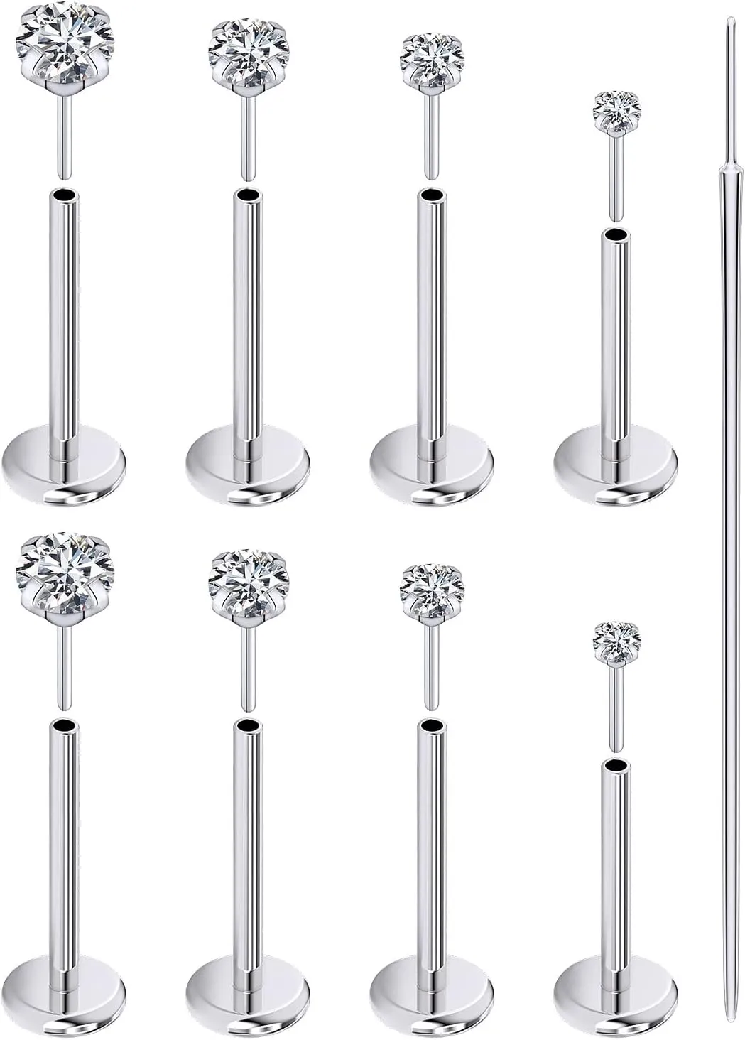 Prjndjw Threadless Nose Rings Stud 20G 18G 16G Flat Back Nose Stud Surgical Steel Push In Nose Rings Cubic Zirconia Hypoallergenic Nose Piercings Lip Medusa Tragus Studs Earrings Piercing Taper