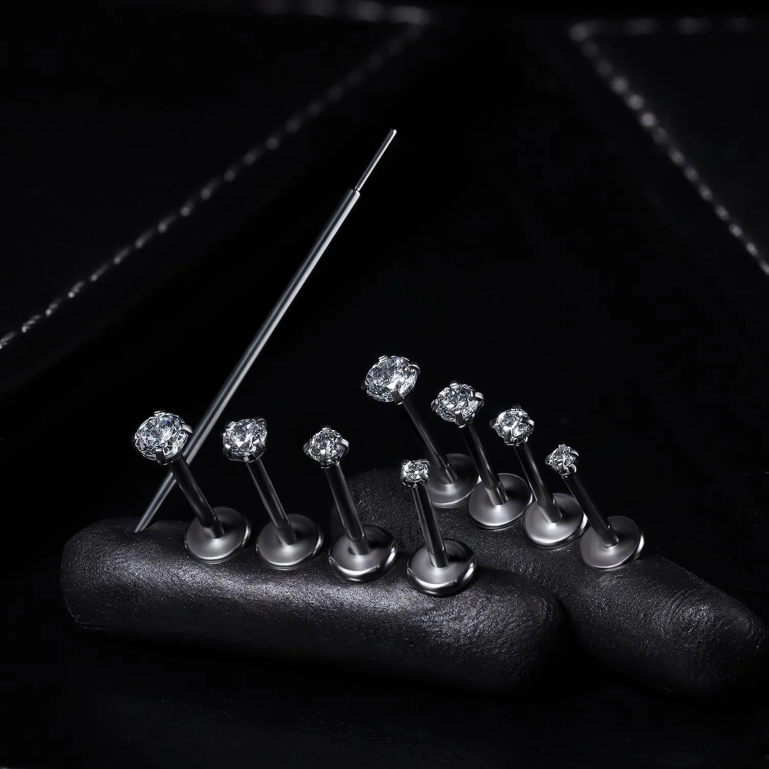 Prjndjw Threadless Nose Rings Stud 20G 18G 16G Flat Back Nose Stud Surgical Steel Push In Nose Rings Cubic Zirconia Hypoallergenic Nose Piercings Lip Medusa Tragus Studs Earrings Piercing Taper