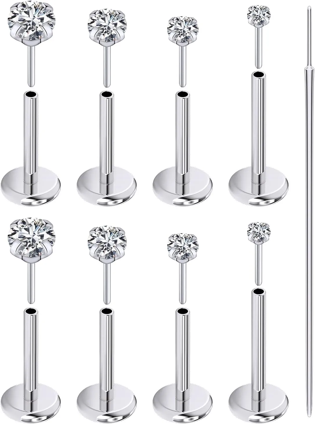Prjndjw Threadless Nose Rings Stud 20G 18G 16G Flat Back Nose Stud Surgical Steel Push In Nose Rings Cubic Zirconia Hypoallergenic Nose Piercings Lip Medusa Tragus Studs Earrings Piercing Taper