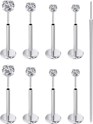 Prjndjw Threadless Nose Rings Stud 20G 18G 16G Flat Back Nose Stud Surgical Steel Push In Nose Rings Cubic Zirconia Hypoallergenic Nose Piercings Lip Medusa Tragus Studs Earrings Piercing Taper