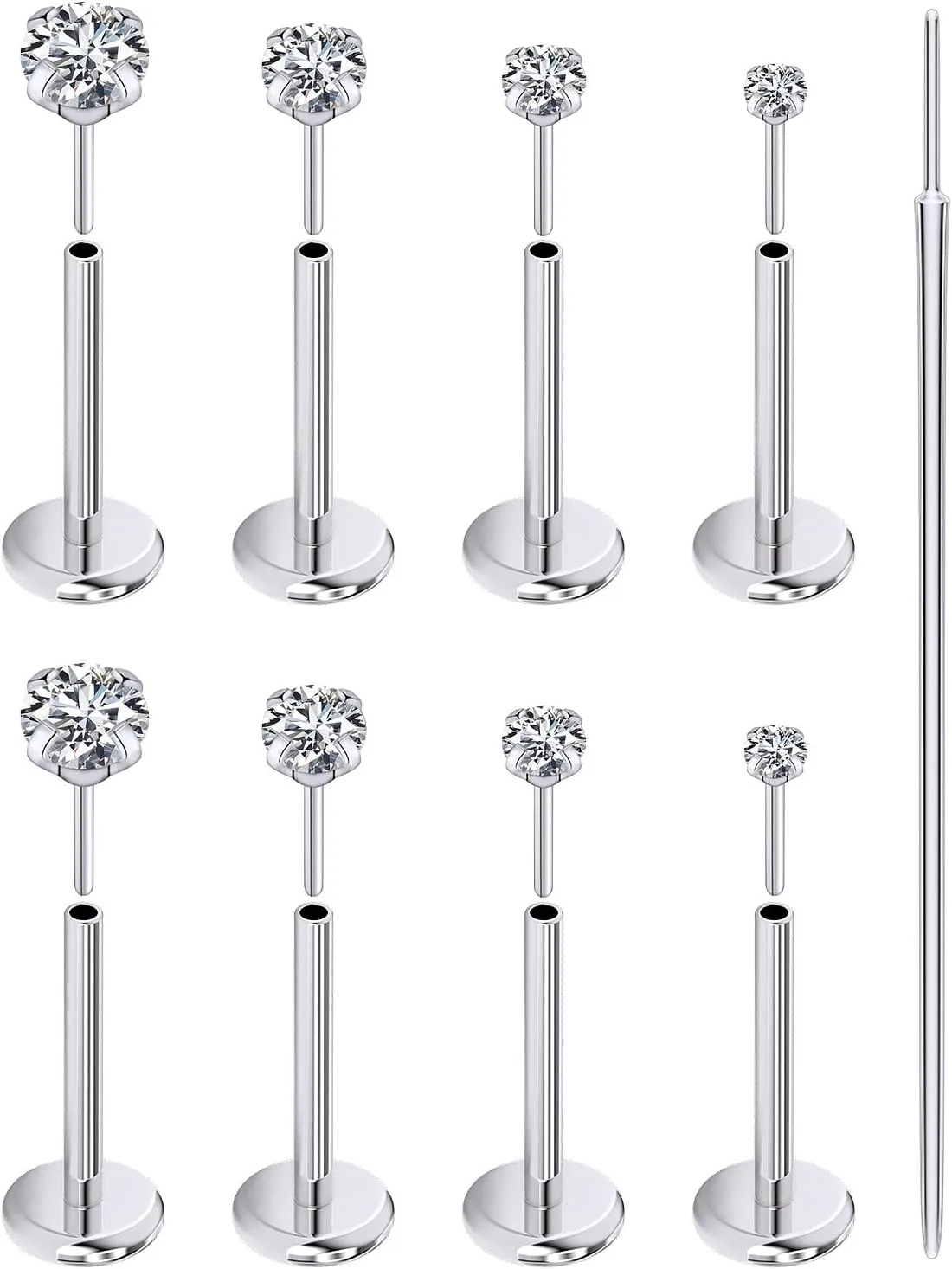 Prjndjw Threadless Nose Rings Stud 20G 18G 16G Flat Back Nose Stud Surgical Steel Push In Nose Rings Cubic Zirconia Hypoallergenic Nose Piercings Lip Medusa Tragus Studs Earrings Piercing Taper
