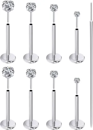 Prjndjw Threadless Nose Rings Stud 20G 18G 16G Flat Back Nose Stud Surgical Steel Push In Nose Rings Cubic Zirconia Hypoallergenic Nose Piercings Lip Medusa Tragus Studs Earrings Piercing Taper