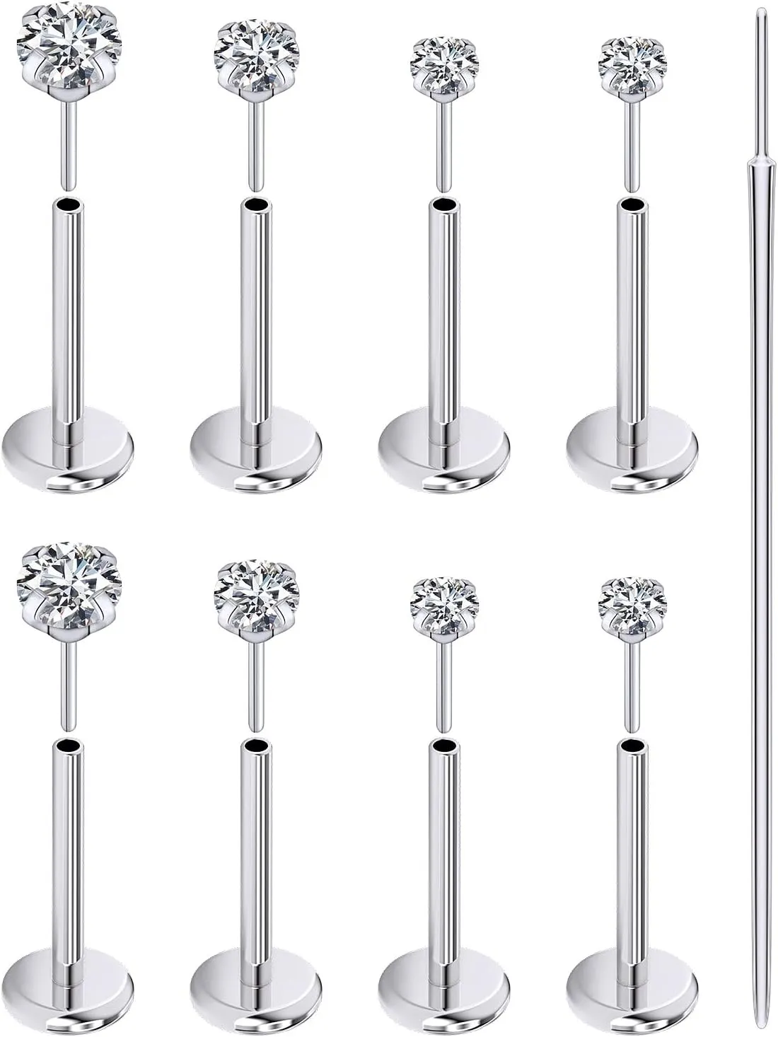 Prjndjw Threadless Nose Rings Stud 20G 18G 16G Flat Back Nose Stud Surgical Steel Push In Nose Rings Cubic Zirconia Hypoallergenic Nose Piercings Lip Medusa Tragus Studs Earrings Piercing Taper