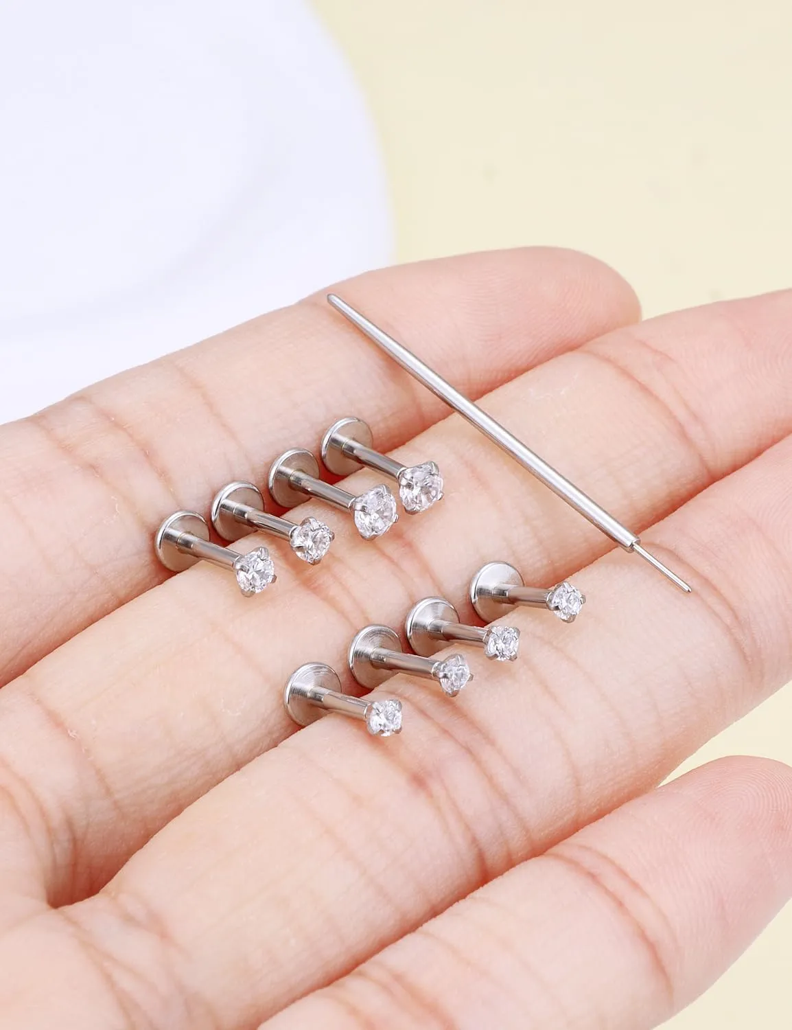 Prjndjw Threadless Nose Rings Stud 20G 18G 16G Flat Back Nose Stud Surgical Steel Push In Nose Rings Cubic Zirconia Hypoallergenic Nose Piercings Lip Medusa Tragus Studs Earrings Piercing Taper